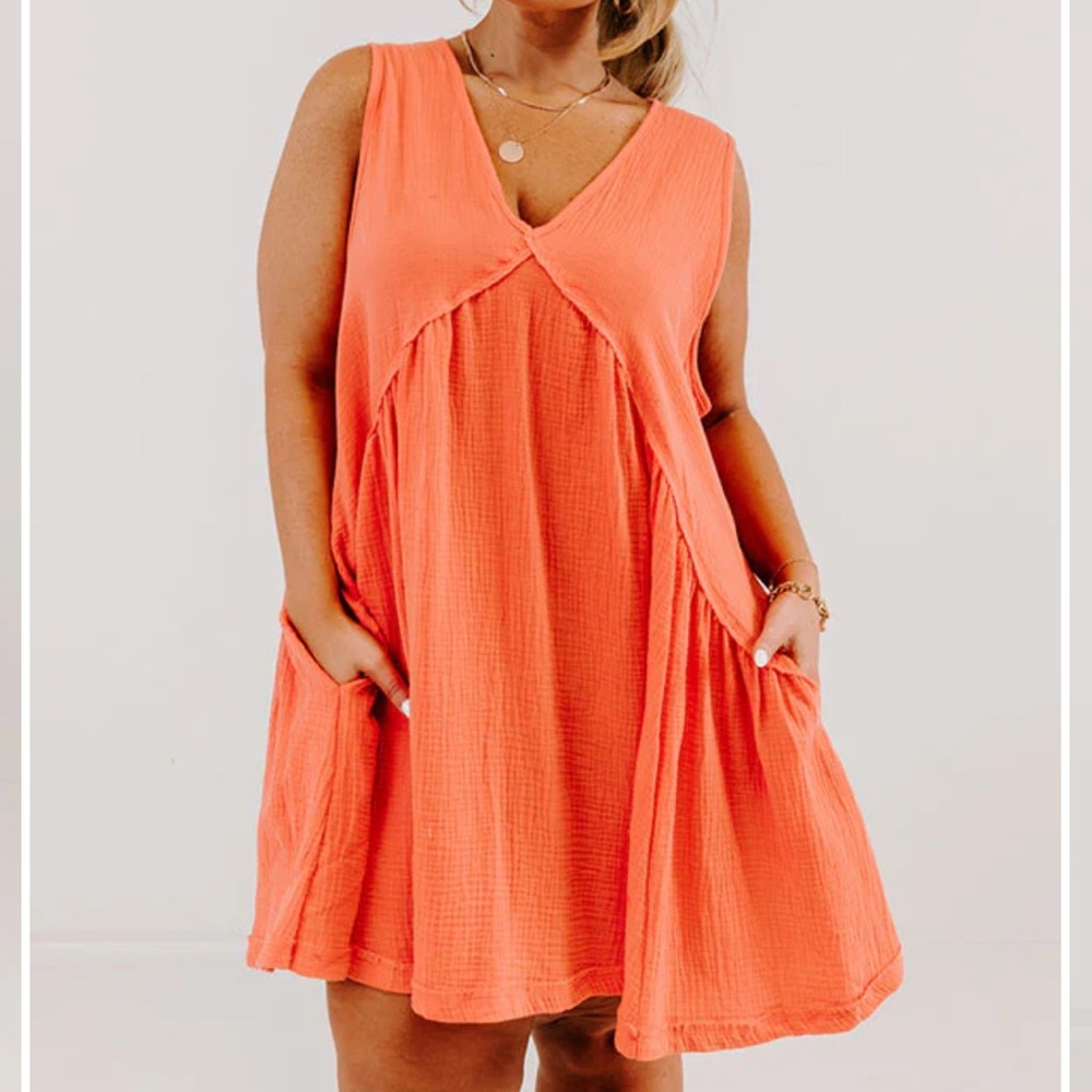 Impressions Vibrant Coral Sleeveless Dress